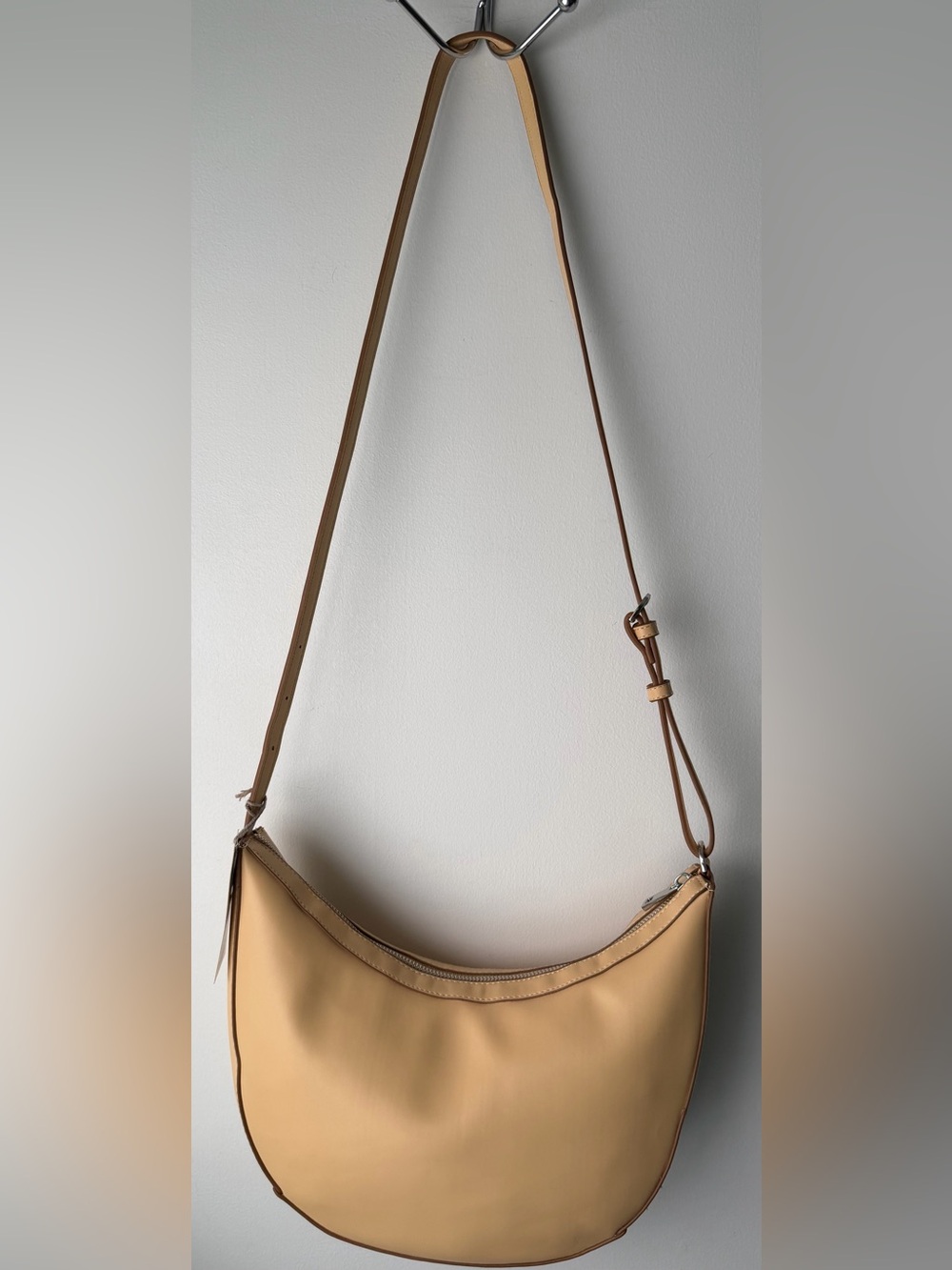 A New Day Pale Yellow Leather Crescent Convertible Shoulder/Crossbody Bag